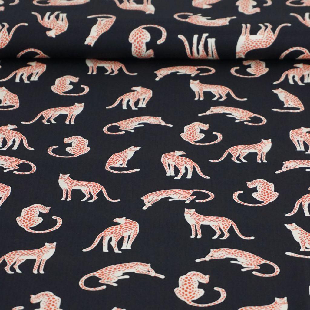 Baumwollstoff Motivdruck Leopard schwarz